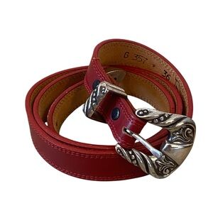 Nocona Red Leather Belt with Silver Buckle